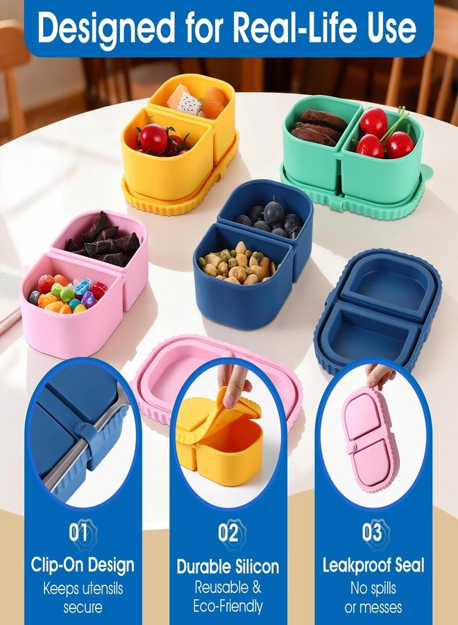 snuggery 4 pack Silicone Reusable Snack Containers with Lids - Double Compartment Snackle Box for Portion Control & Travel - BPA-Free Mini Containers for Kids, Office, Picnic - Image 3